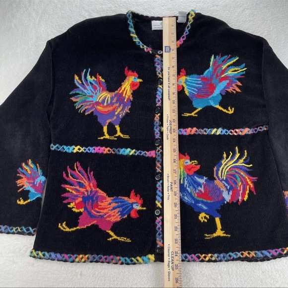 Design Options Philip Jane Gordon Sweater Womens XL Knitted Rooster Cardigan VTG - Picture 10 of 14